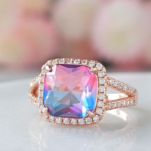 Rose Gold Ring, pink and blue tourmarine gemstone, 925 Sterling Silver - Picture 3 of 4